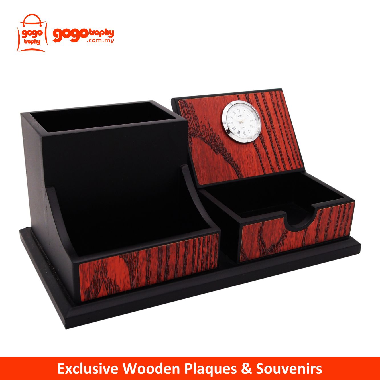 7218 Exclusive Wooden Penholder with Clock (without Pen)